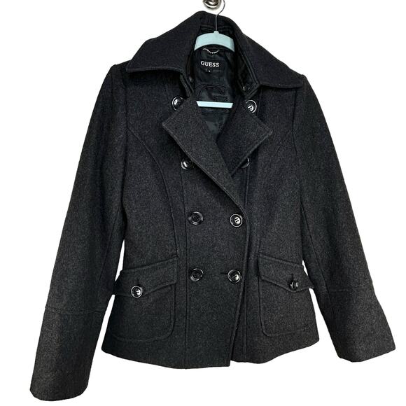 GUESS Wool Peacoat Charcoal Gray Double Breasted Dark Academia Women's Size S - Picture 2 of 7